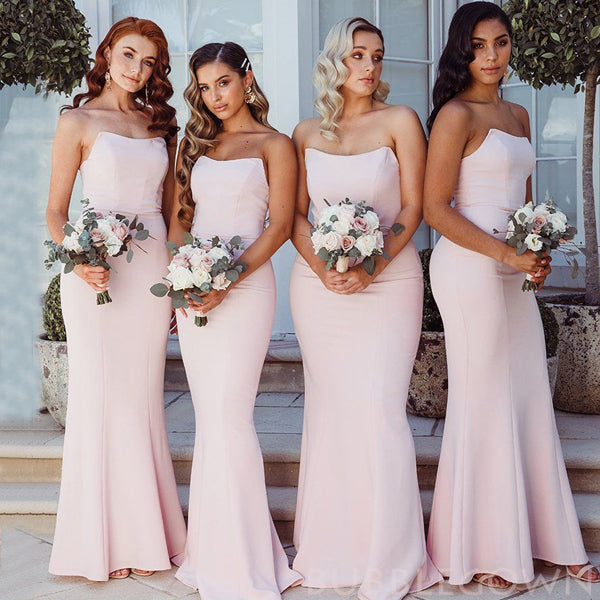 Mermaid Pink Strapless Long Bridesmaid Dresses , BN1096