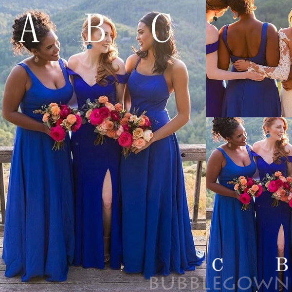 Royal Blue Satin Cheap Custom Long Bridesmaid Dresses , BN1097