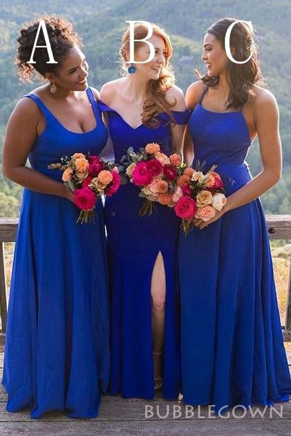 Royal Blue Satin Cheap Custom Long Bridesmaid Dresses , BN1097