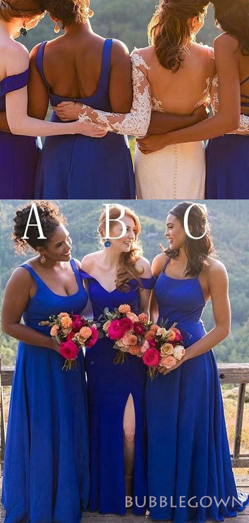 Royal Blue Satin Cheap Custom Long Bridesmaid Dresses , BN1097