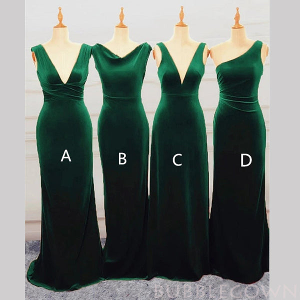 Dark Green Velvet Mermaid Long Bridesmaid Dresses, BN1101