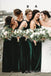 Column Spaghetti Straps Dark Green Velvet Long Bridesmaid Dresses, BN1109