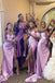 One Shoulder Short Sleeve Lilac Satin Side Slit Long Custom Bridesmaid Dresses , BN1295