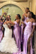 One Shoulder Short Sleeve Lilac Satin Side Slit Long Custom Bridesmaid Dresses , BN1295