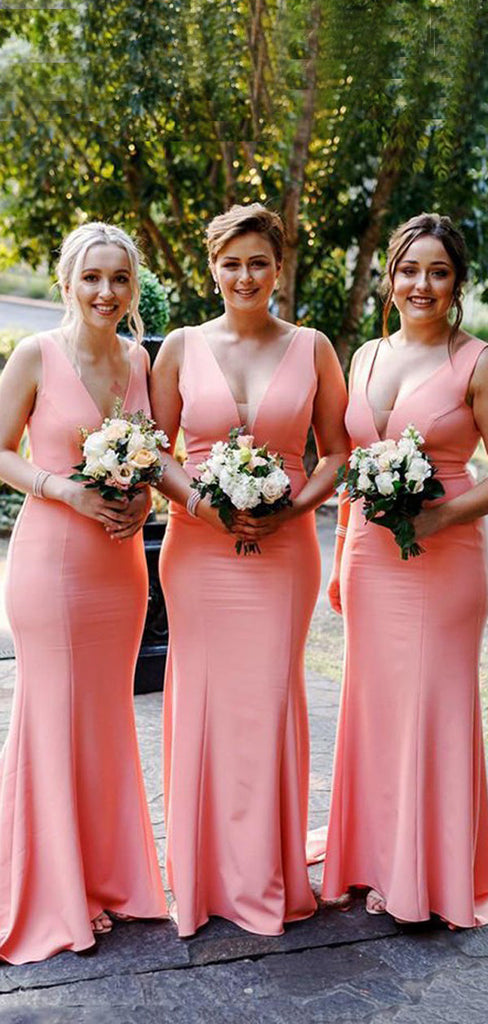 Simple Mermaid V-neck Long Custom Bridesmaid Dresses , BN1297