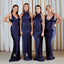 Mismatched Navy Blue Satin Long Custom Bridesmaid Dresses , BN1305