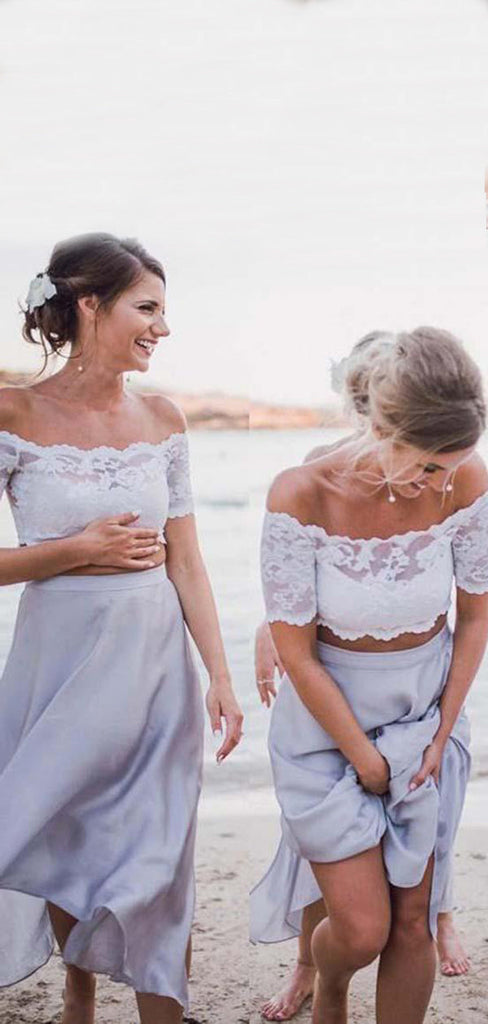 A-line Off Shoulder Two Pieces Short Custom Bridesmaid Dresses , BN1308