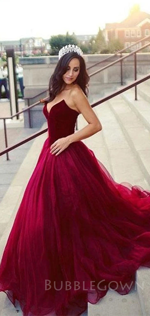 A-Line Open Back Red Evening Long Prom Dresses, MR7013