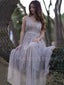 Lace Embroidery V-neck Tulle Floor Length Long Evening Prom Dresses, MR7042