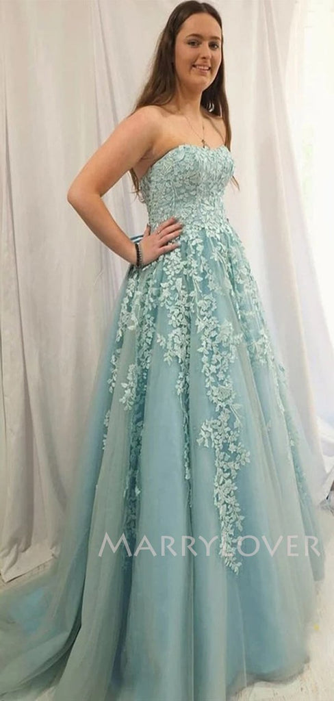 A-line Lace Long Evening Prom Dresses, Cheap Tulle Sweet Dresses, MR7061