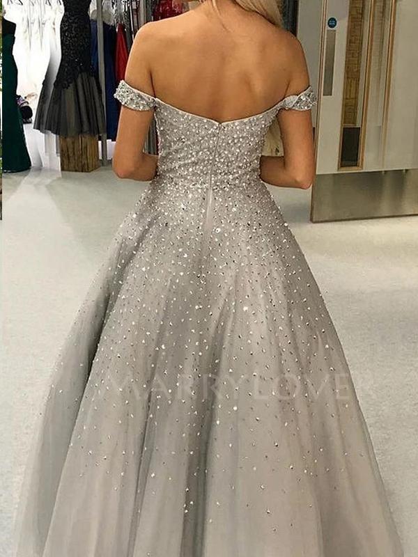 Off Shoulder Beaded Long Custom Evening Prom Dresses, Cheap Sweet Dresses, MR7067