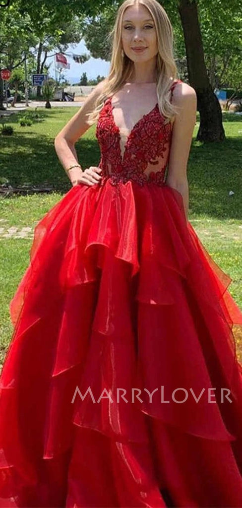 A-Line Red Long Evening Prom Dresses, Cheap Sweet Prom dresses, MR7072