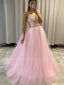 Sexy V Neck Lace Tulle A-line Long Evening Prom Dresses, Cheap Sweet Custom Prom Dresses, MR7090