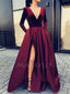 Sexy V Neck Long Sleeve Long Evening Prom dresses, MR7095