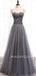 A-Line Beaded Spagheitt Straps Long Custom Evening Prom Dresses, Cheap Sweet Dresses, MR7099