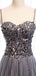 A-Line Beaded Spagheitt Straps Long Custom Evening Prom Dresses, Cheap Sweet Dresses, MR7099