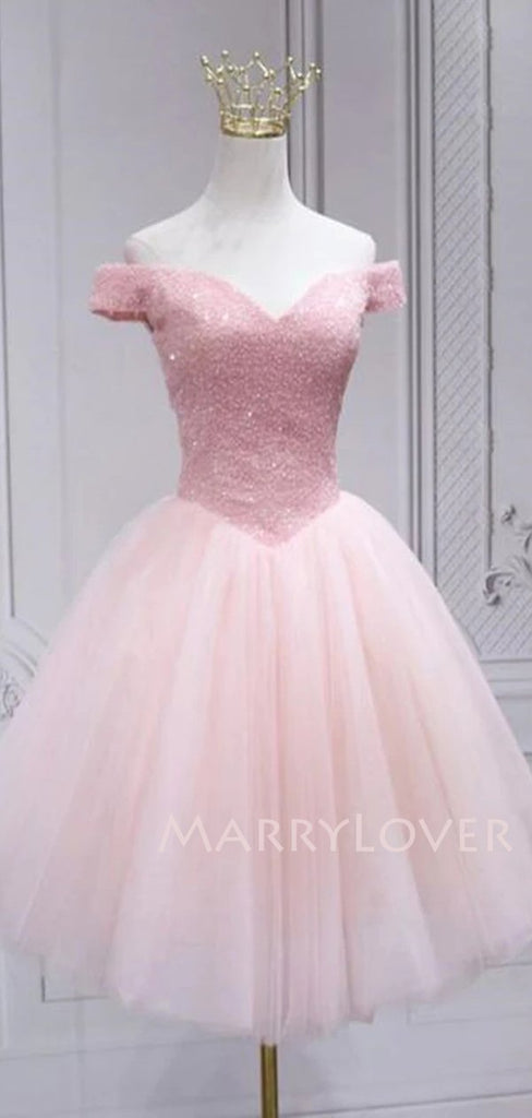 Off Shoulder Short Custom Pink Homecoming Dresses, Cheap Sweet Dresses, MR7100