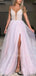 V Neck Backless Sparkly A-line Long Evening Prom Dresses, Cheap Tulle Sweet Dresses, MR7109