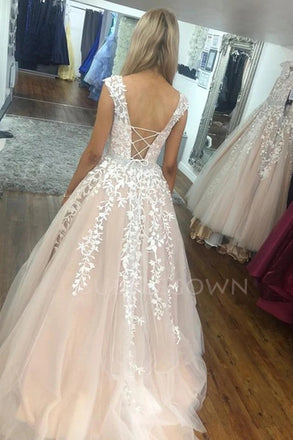 Sex A-LineLace Embroidery Long Evening Prom Dresses, Cheap Tulle Sweet Prom Dresses, MR7155