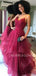 Sexy Backless Tulle A-line Burgundy Long Evening Prom Dresses, Cheap Custom Prom Dress, MR7158