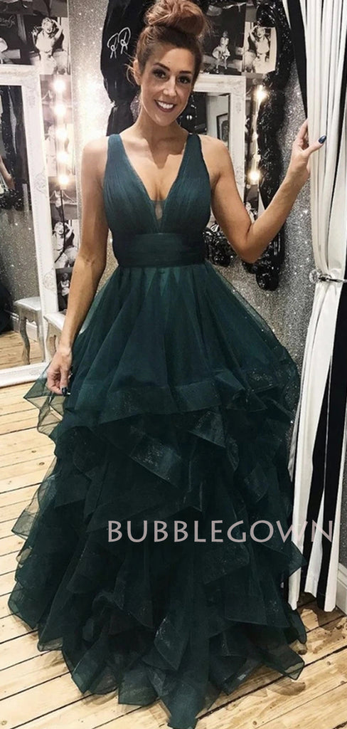 V Neck A-Line Long Evening Prom Dresses, Cheap Custom Sweet Prom dresses, MR7172