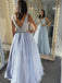 Sexy V-neck Tulle A-line Long Evening Prom Dresses, Cheap Custom Prom Dresses, MR7211