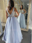 Sexy V-neck Tulle A-line Long Evening Prom Dresses, Cheap Custom Prom Dresses, MR7211