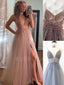 Sexy See Throuth V Neck Tulle Side Slit Long Evening Prom Dresses, Cheap Prom Dress, MR7221