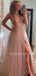 Sexy See Throuth V Neck Tulle Side Slit Long Evening Prom Dresses, Cheap Prom Dress, MR7221