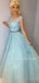 Blue Lace A-line Tulle Long Evening Prom Dresses, Evening Party Prom Dresses, MR7240