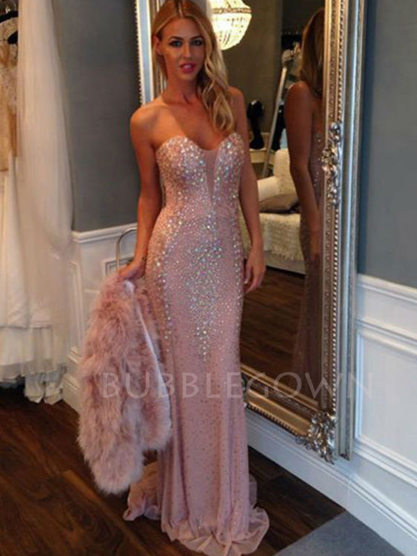 Pink  Mermaid V Neck Long Evening Prom Dresses, Custom Prom Dresses, MR7242