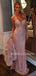 Pink  Mermaid V Neck Long Evening Prom Dresses, Custom Prom Dresses, MR7242