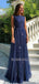 See Throuth Backless Navy Blue Sparkly Long Evening Prom Dresses, MR7247