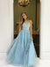 Sharkly Spaghetti Straps Tulle Floor Length A-line Long Evening Prom Dresses, MR7259