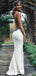 Deep V Neck White Satin Mermaid Backless Long Evening Prom Dresses, Cheap Custom Backless Prom Dresses, MR7269