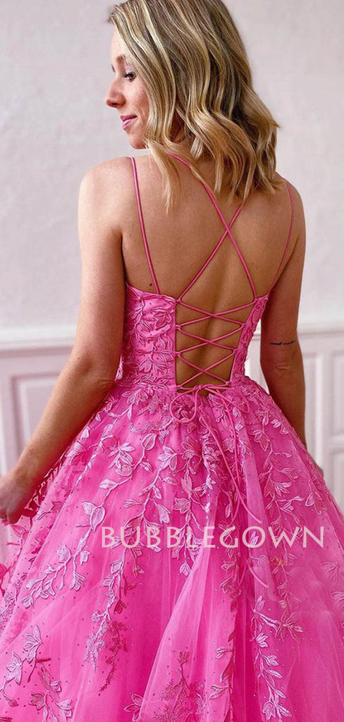 Sexy Backless A-Line Blue Lace Long Evening Prom Dresses, Cheap Tulle Sweet Prom Dresses, MR7284