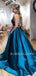 A-Line Satin Backless Spaghetti Straps Long Evening Prom Dresses, Cheap Custom Backless Prom Dresses, MR7295