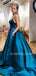 A-Line Satin Backless Spaghetti Straps Long Evening Prom Dresses, Cheap Custom Backless Prom Dresses, MR7295