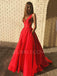 Deep V Neck Red Satin Long V Back Evening Prom Dresses, Cheap Custom prom dresses, MR7301