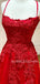 Red Lace A-Line Spaghetti Straps Long Evening Prom Dresses, Cheap Custom Prom Dress, MR7310