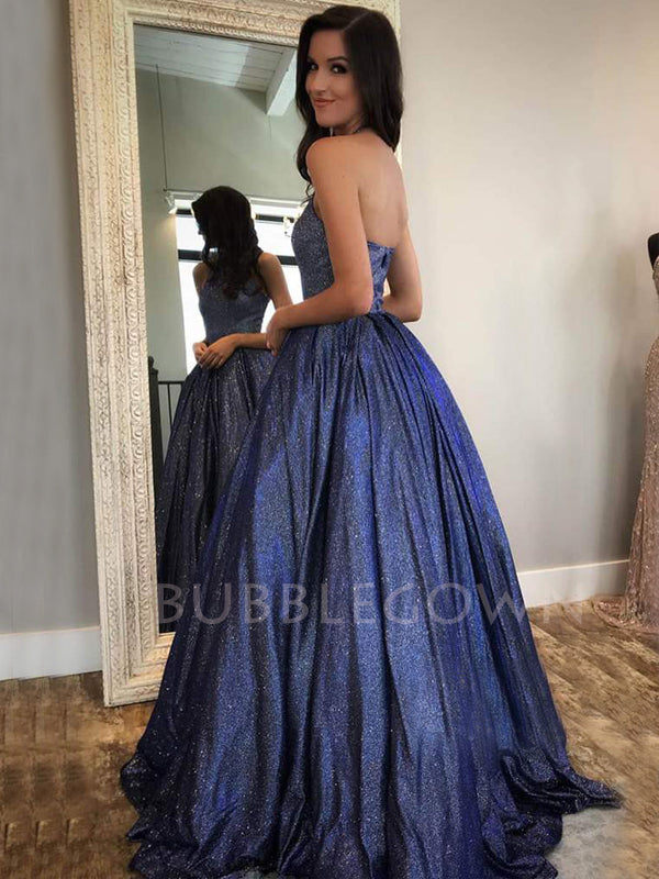 A-Line Backless Navy Blue Sparkle Long Evening Prom Dresses, Cheap Custom Prom Dresses,MR7320