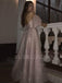 Off Shoulder A-Line Pink Backless Sparkly Side Slit Long Evening Prom Dresses, MR7324