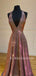 Deep V Neck A-Line Sparkle Long Evening Prom Dresses, Cheap Custom Prom Dresses,MR7330