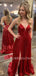 Red Sequin V Neck Backless Long Evening Prom Dresses, Cheap Custom Prom Dresses, MR7333