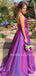 V Neck Spaghetti Straps A-Line Long Evening Prom Dresses, Cheap Custom Prom Dresses,MR7334