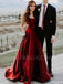 Burgundy Satin A-line Long Evening Prom Dresses, Cheap Custom prom dresses, MR7337