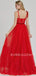 Red Tulle Beaded Straps A-Line Long Evening Prom Dresses, MR7340