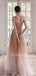 Beaded Straps Tulle A-Line Spaghetti Straps Long Evening Prom Dresses, MR7346