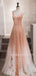 Beaded Straps Tulle A-Line Spaghetti Straps Long Evening Prom Dresses, MR7346