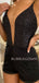 Black Chiffon Deep V Neck Side Slit Cheap Long Evening Prom Dresses, MR7363